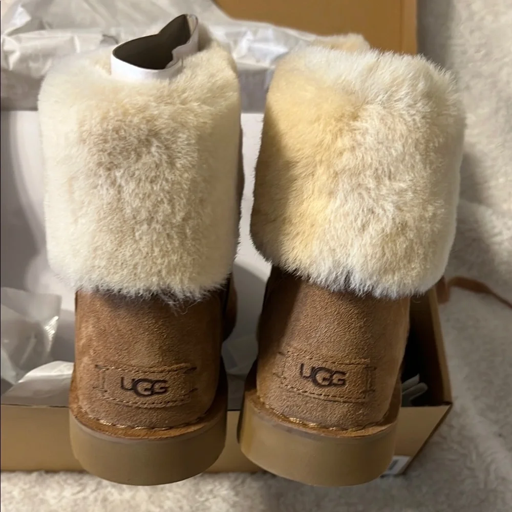 Brown Suede Boots with Faux Fur Trim